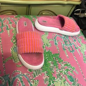 TOMS pink Striped Terry Platform Slides Alpargata Mallow Sz 7